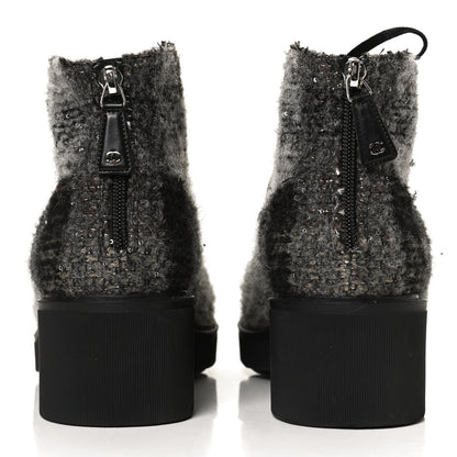 Chanel Tweed Calfskin Pearl Combat Short Boots 41.5 Multicolor 6 of 12
