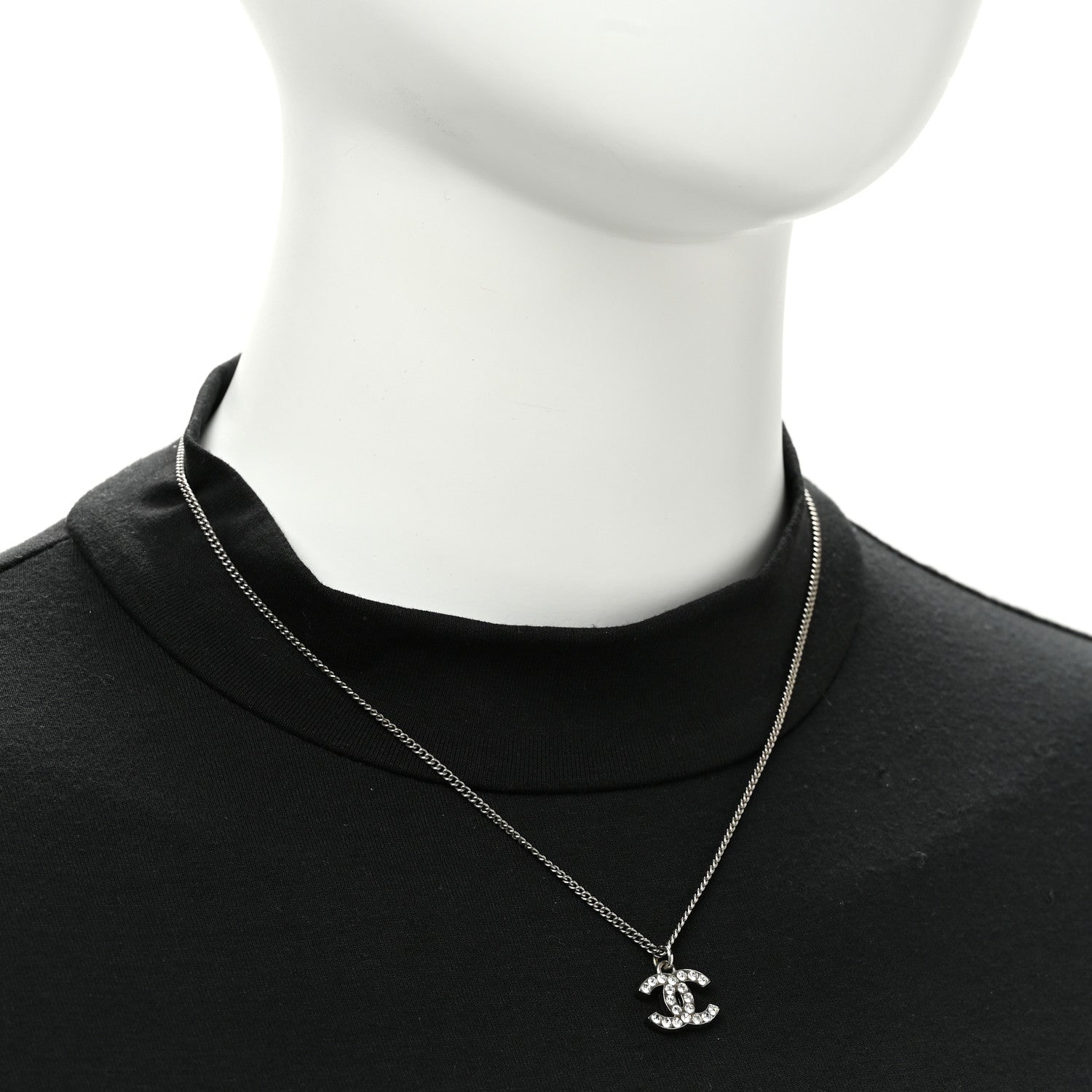 Chanel Crystal Timeless CC Necklace Silver 2 of 5
