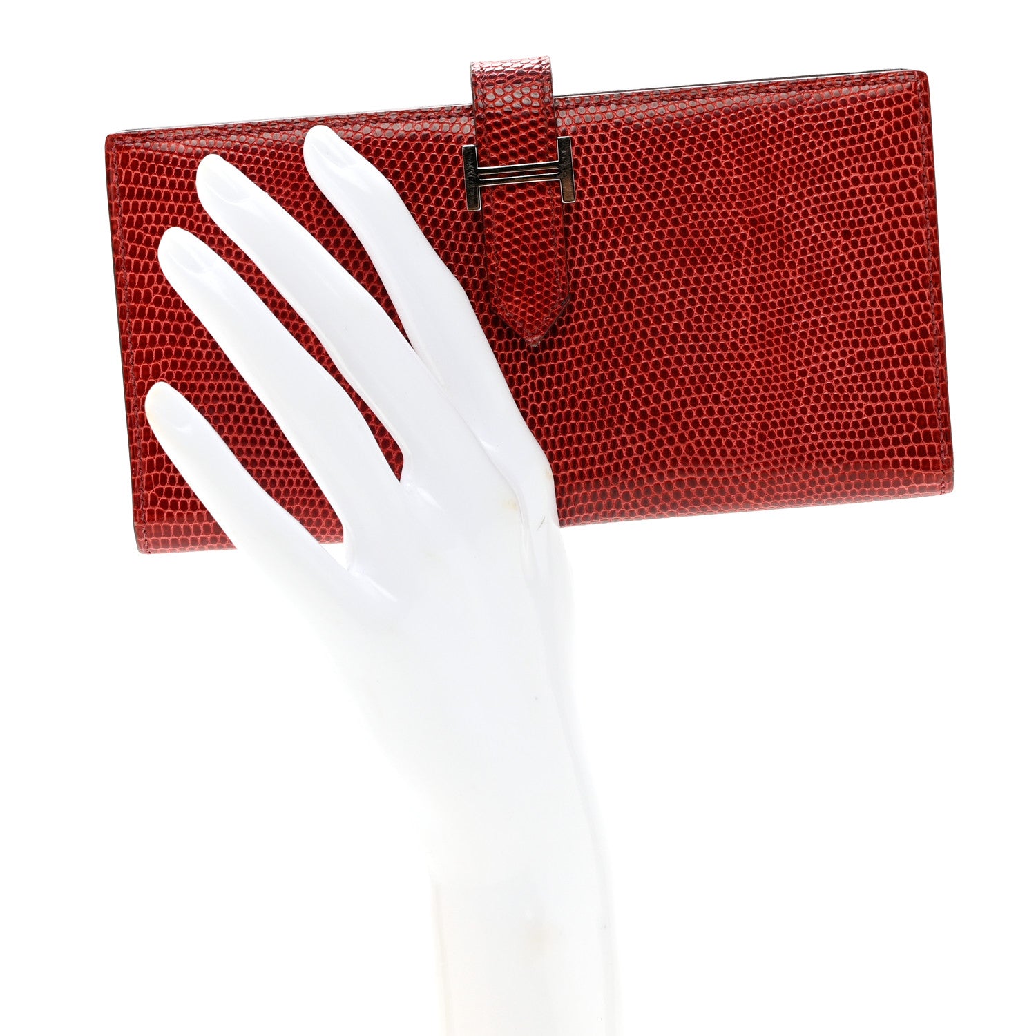 Hermes Lizard Bearn Gusset Wallet Rubis 2 of 8