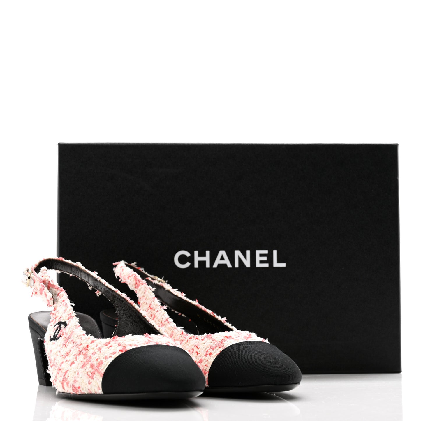 Glittered Tweed Grosgrain Cap Toe Slingback Pumps 38.5 Ecru Pink Red Black