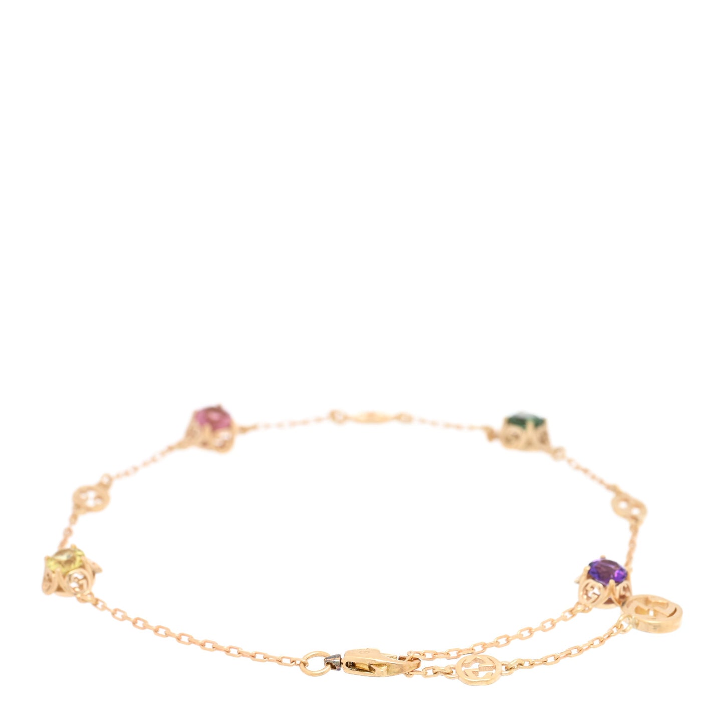 18K Yellow Gold Tourmaline Amethyst Beryl Interlocking G Chain Bracelet