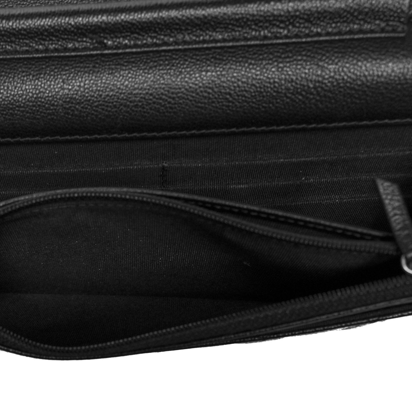 Grained Calfskin Quilted CC Box Wallet On Chain WOC Black