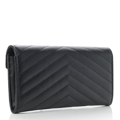 Saint Laurent Grain De Poudre Matelasse Chevron Monogram Flap Wallet Black 3 of 10