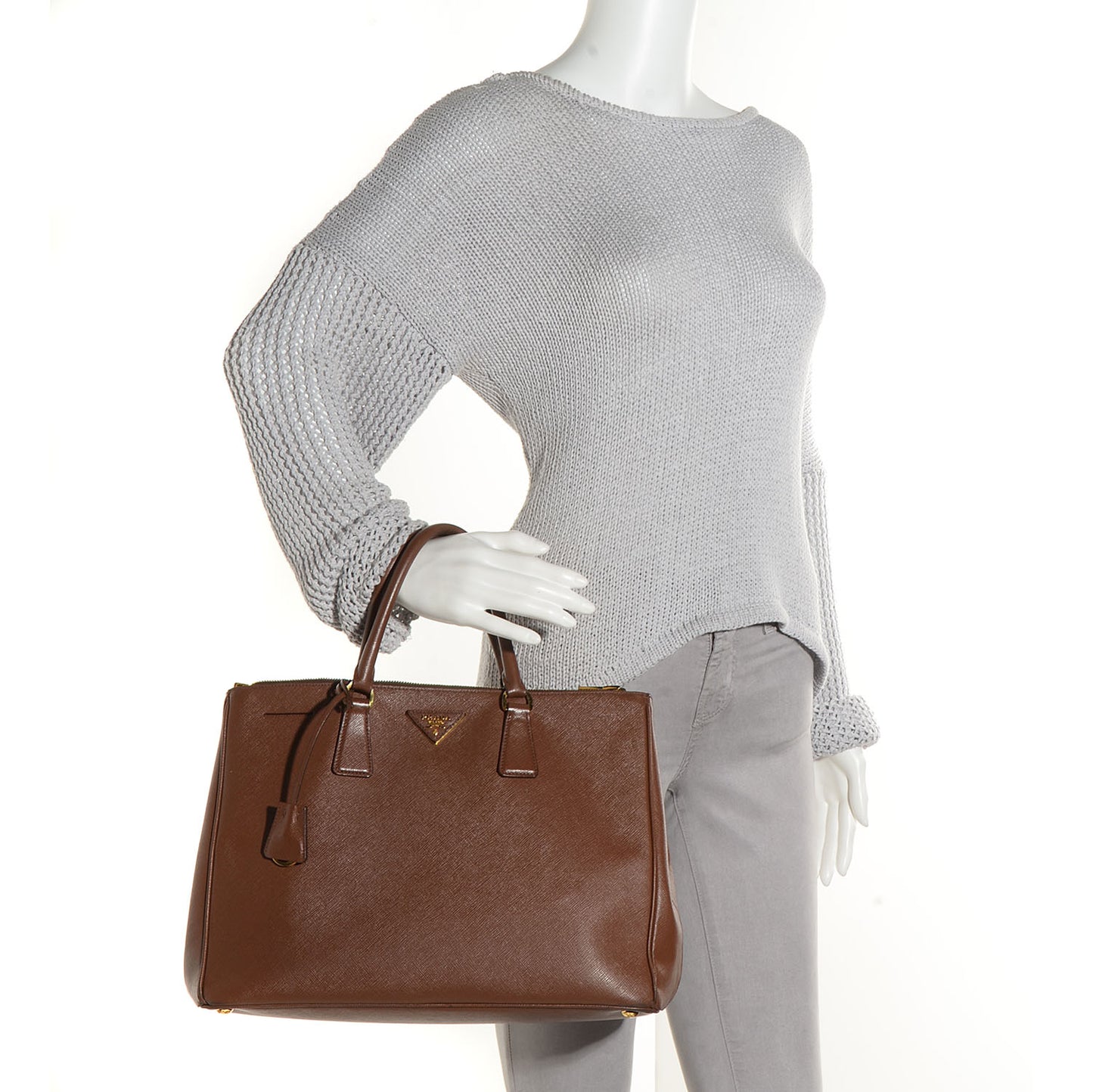 Saffiano Lux Large Double Zip Tote Cocoa