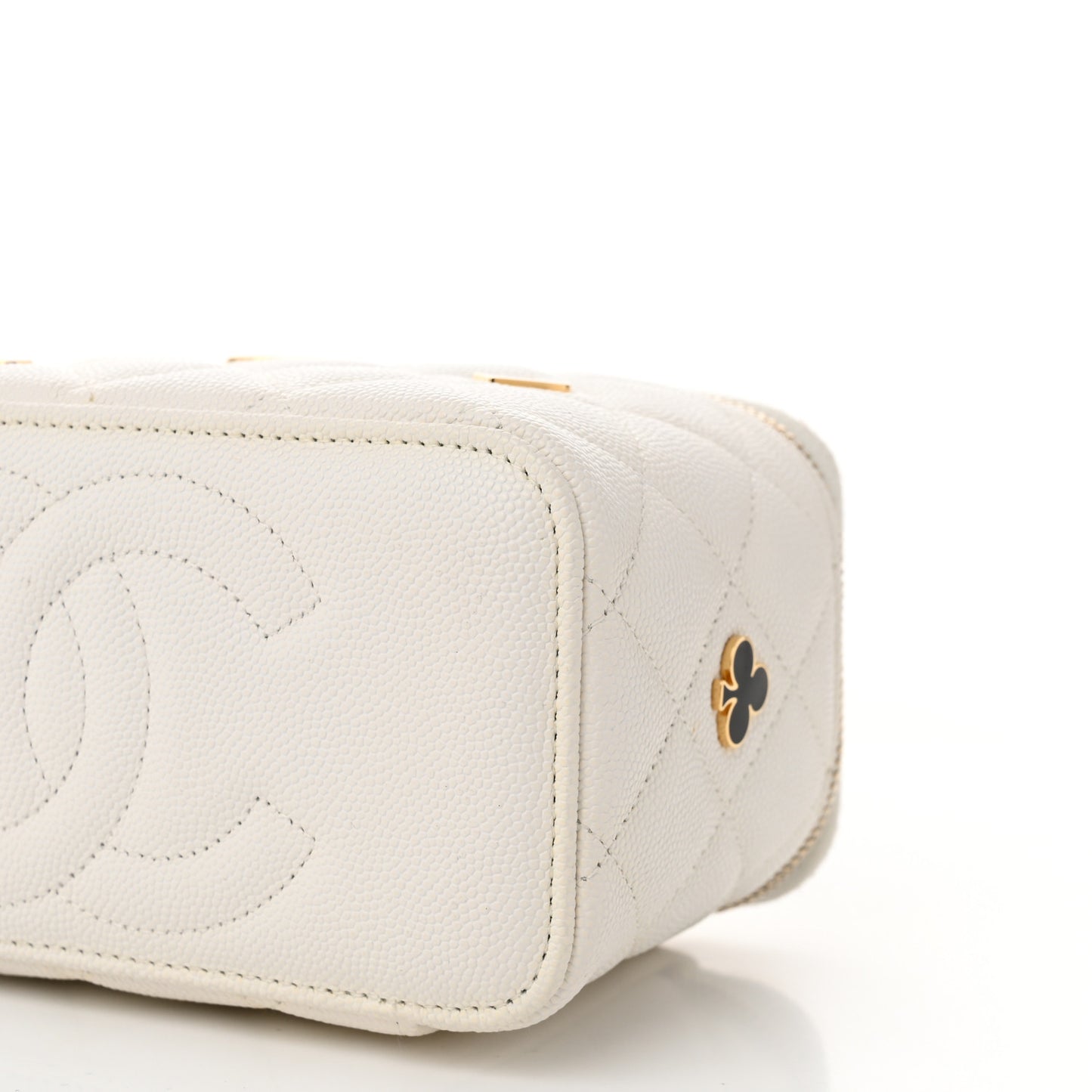 Caviar Quilted Enamel Coco Casino Small Vanity Case With Chain White
