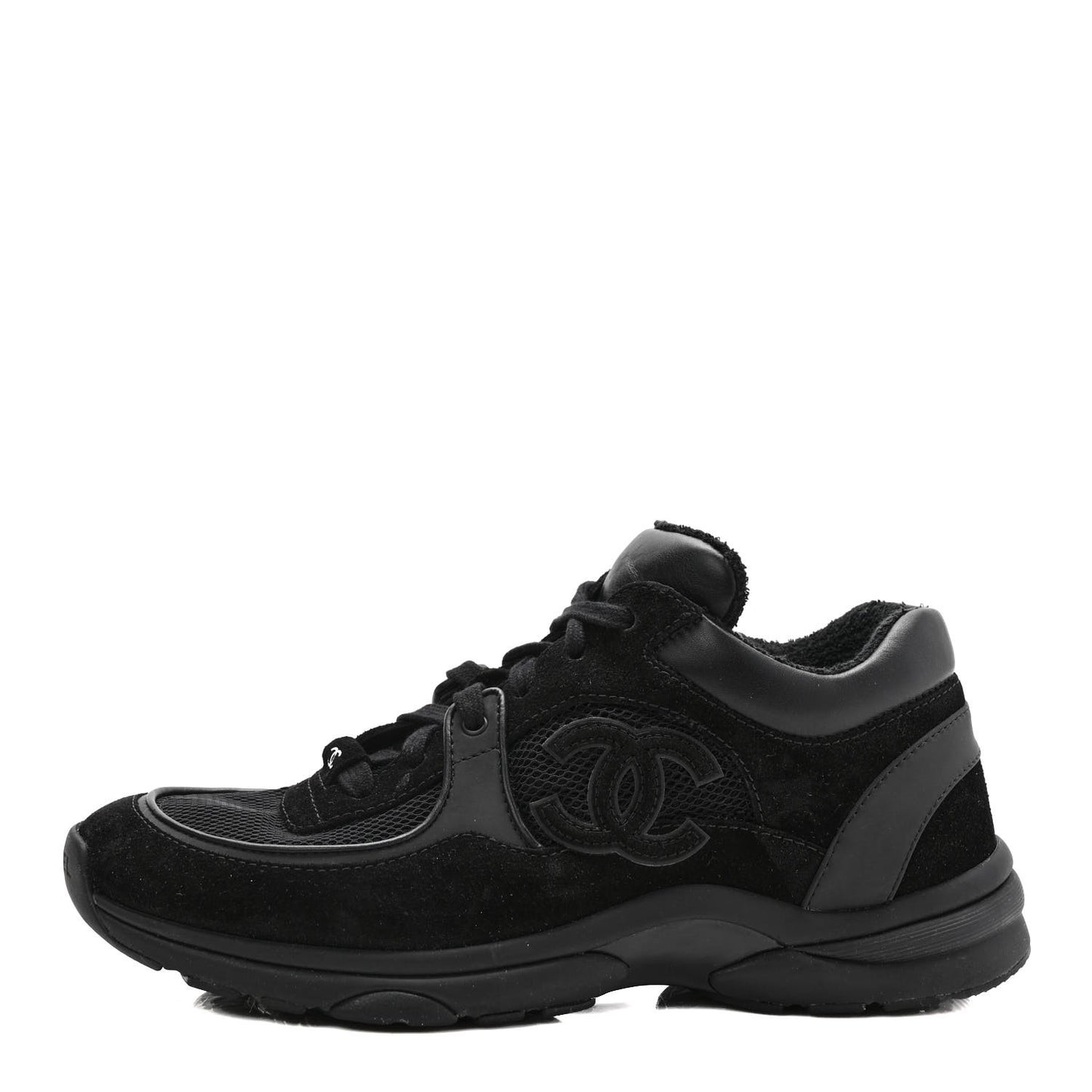 Fabric Calfskin Suede CC Sneakers 39 Black