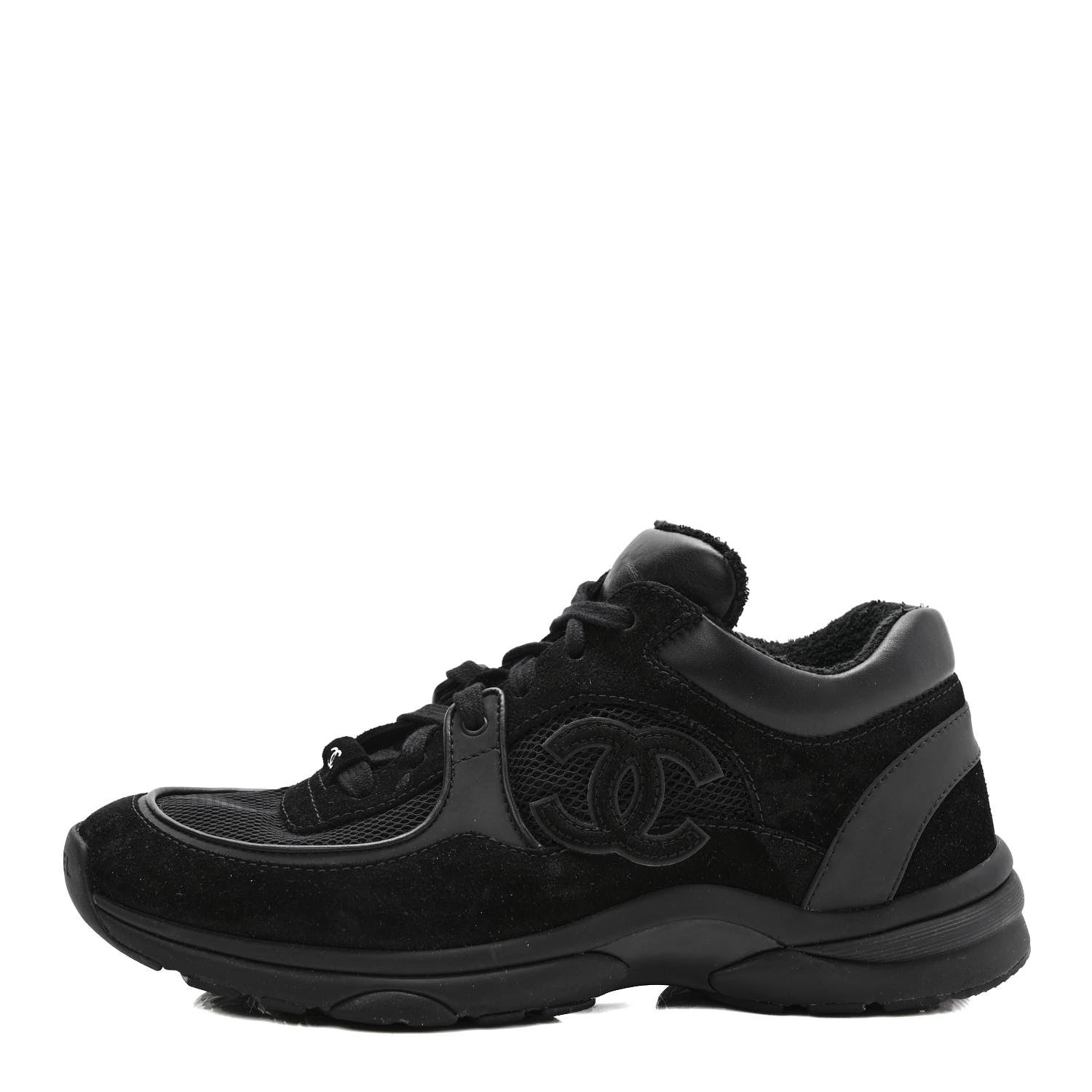 Chanel Fabric Calfskin Suede CC Sneakers 39 Black 1 of 1