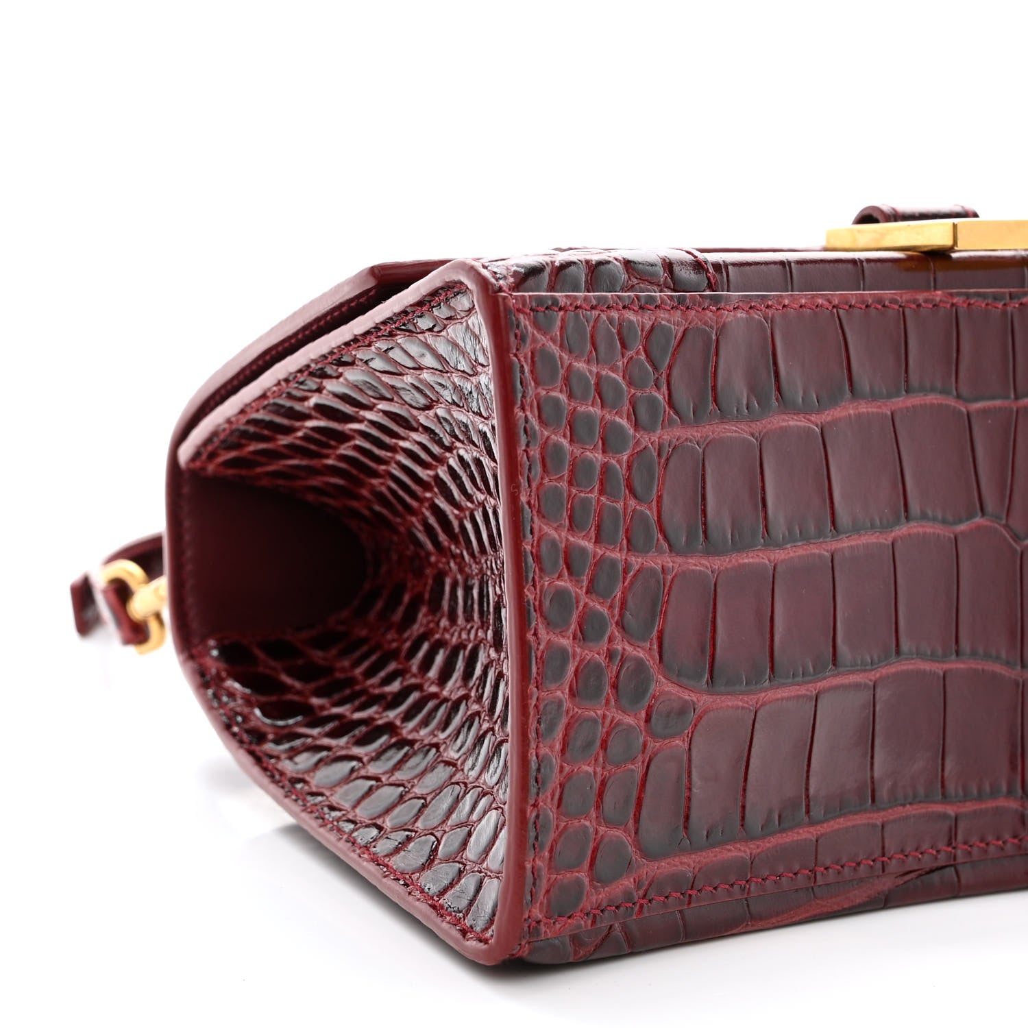 Balenciaga Shiny Calfskin Crocodile Embossed Small Hourglass Top Handle Bag Dark Red 10 of 12