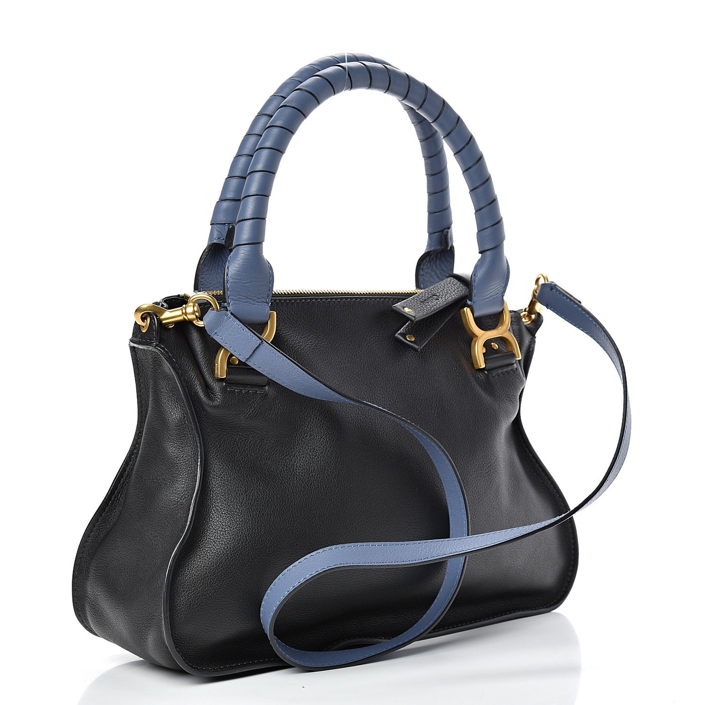 Calfskin Marcie Small Bi-Color Satchel Black