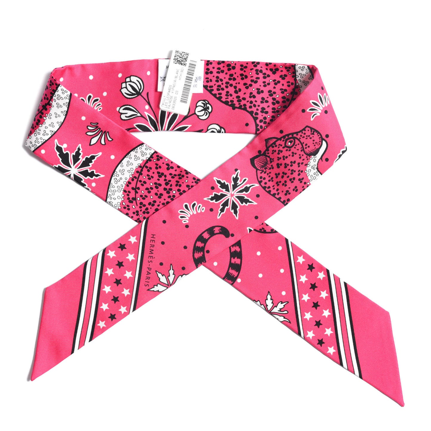 Silk Les Leopards Twilly Rose Vif Black White