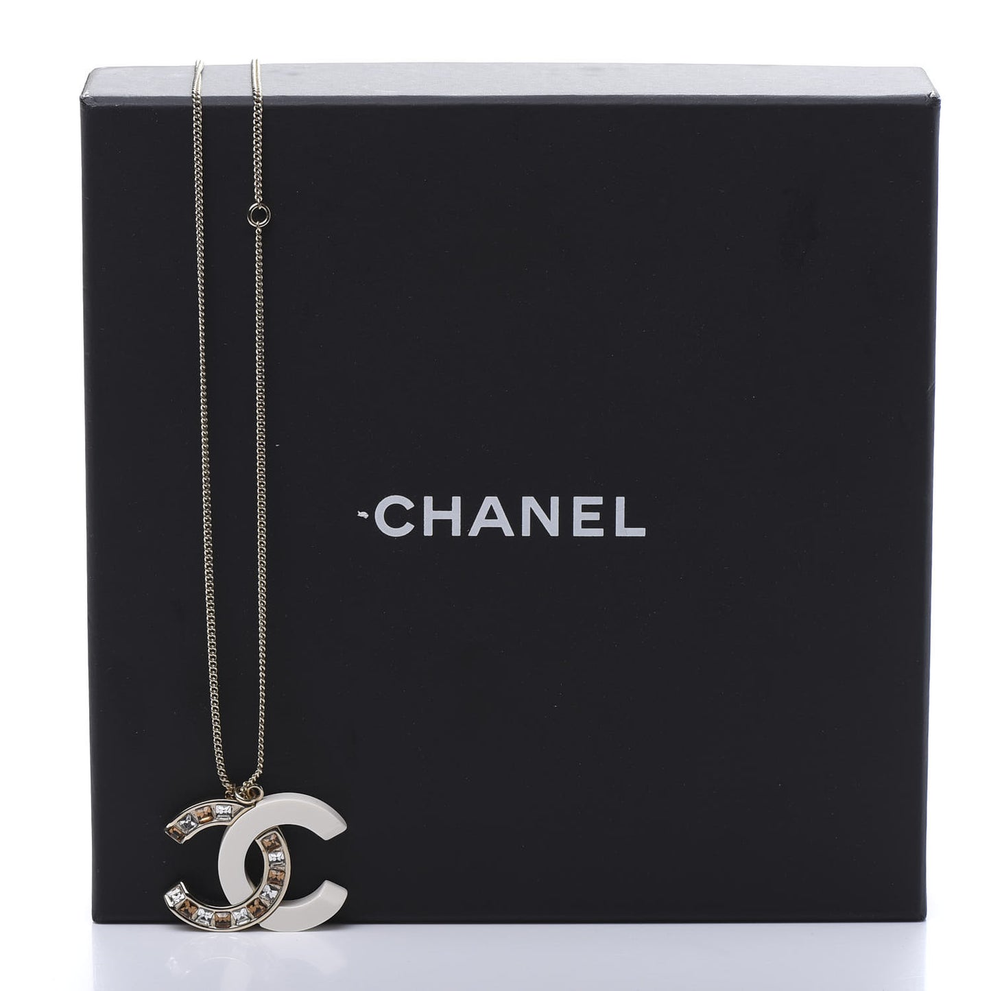 Resin Crystal Baguette CC Necklace Gold White