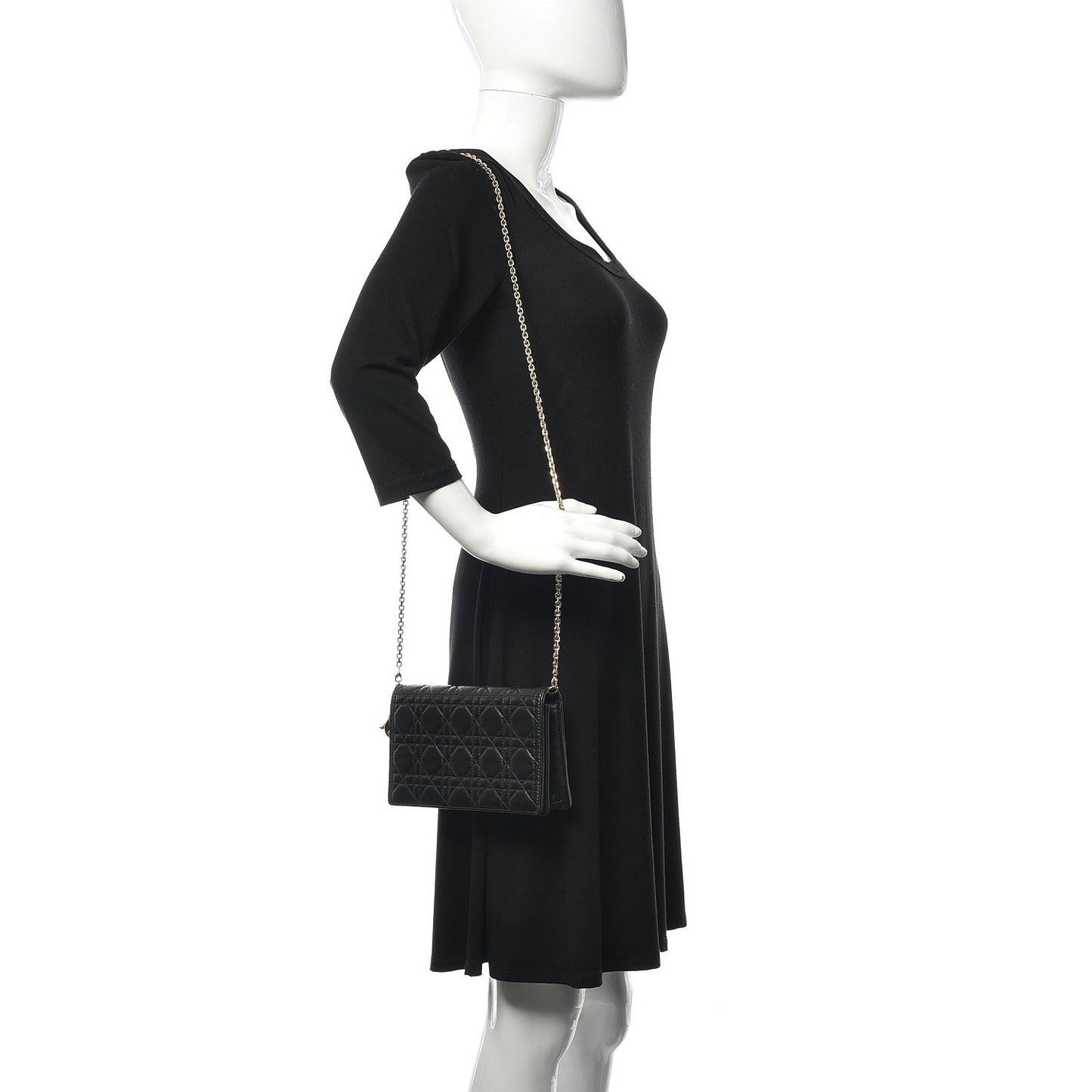 Lambskin Cannage Lady Dior Chain Wallet Black