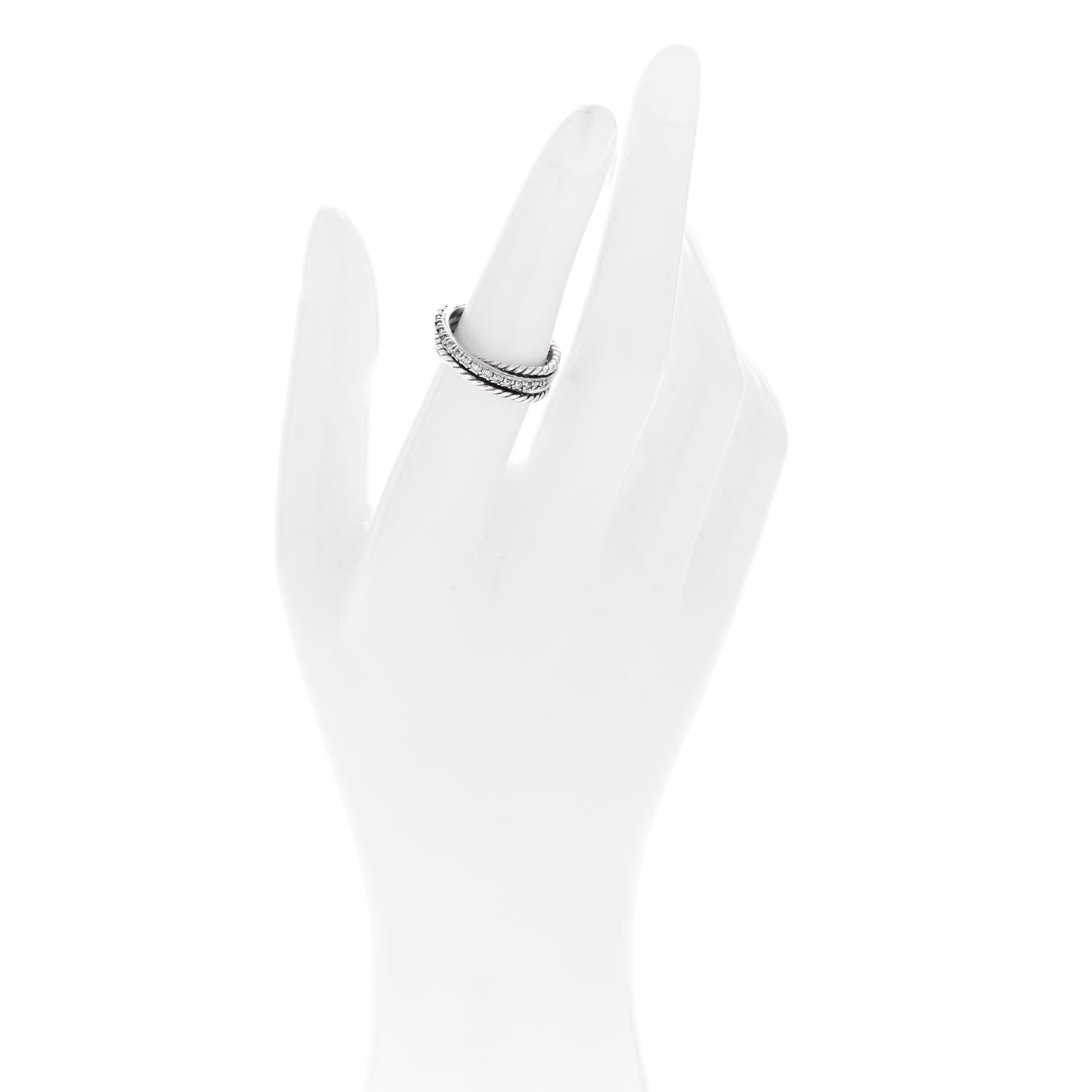 David Yurman Sterling Silver 14K White Gold Diamond 7mm Crossover Ring 50 5.5 2 of 4