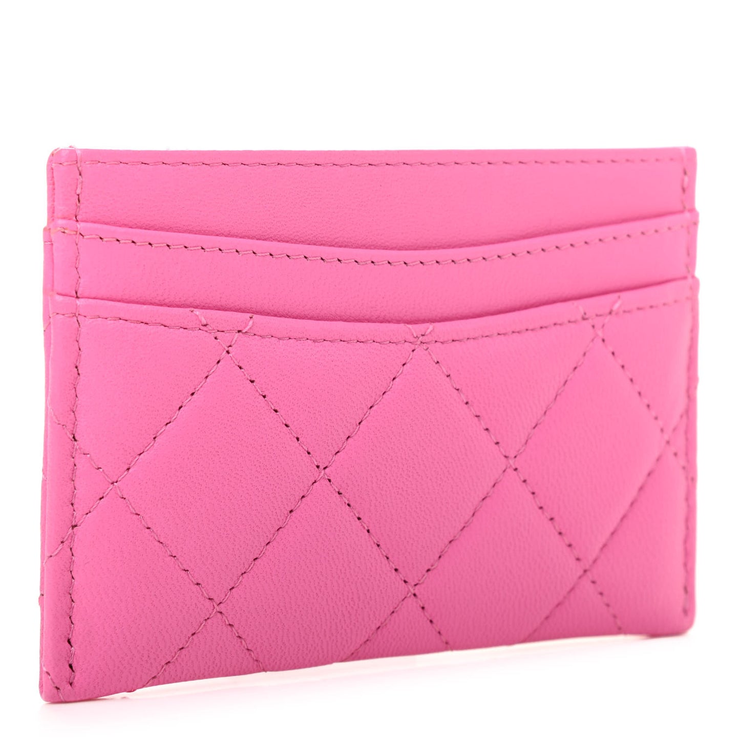 Lambskin Quilted Card Holder Neon Pink