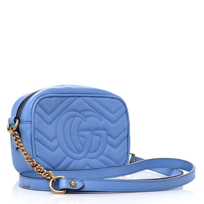 Gucci Calfskin Matelasse Mini GG Marmont Chain Shoulder Bag Clear Sky Blue 3 of 15