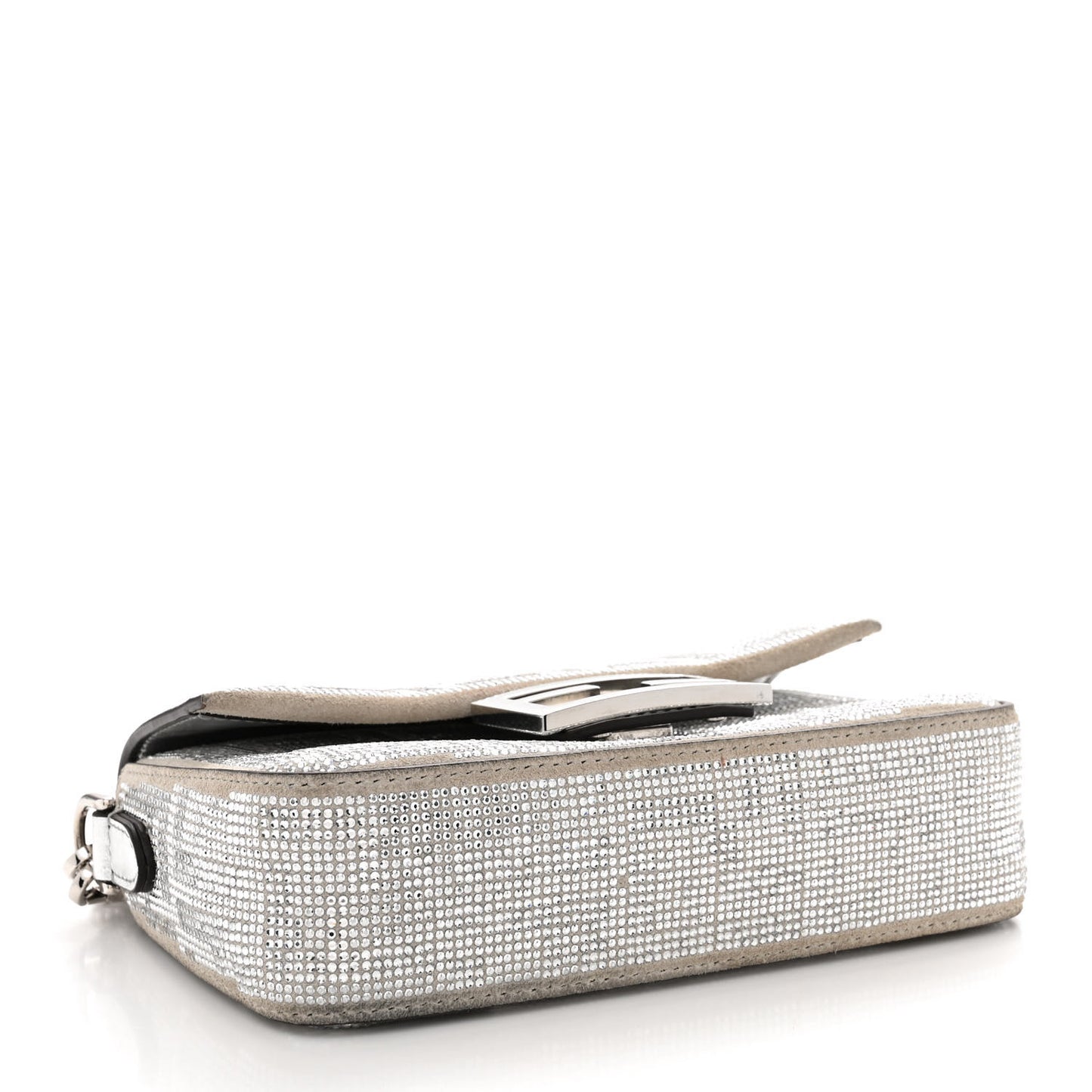 Crystal Vitello Laminato FF Mini Baguette Crystal Argento