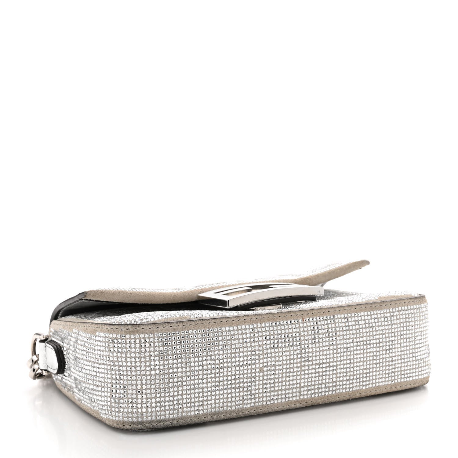 Fendi Crystal Vitello Laminato FF Mini Baguette Crystal Argento 4 of 12