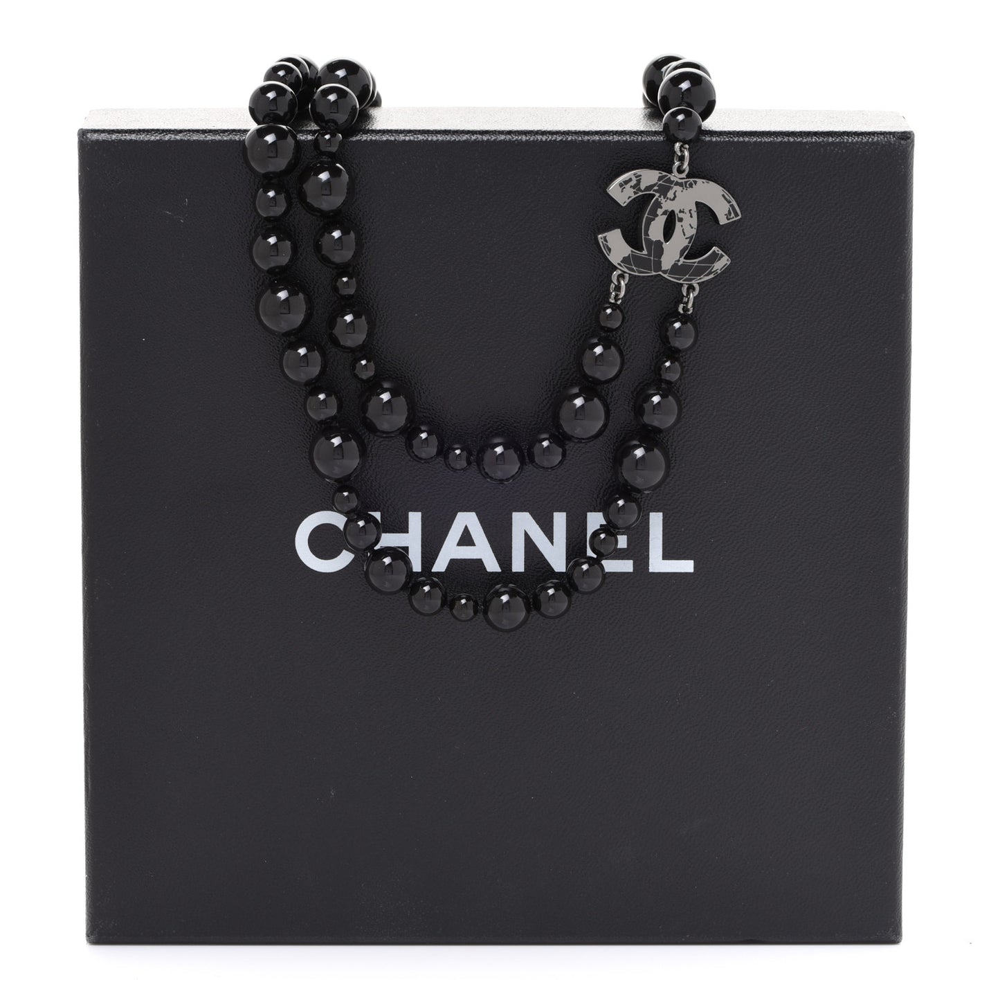 Glass Bead CC Map Short Necklace Ruthenium Black