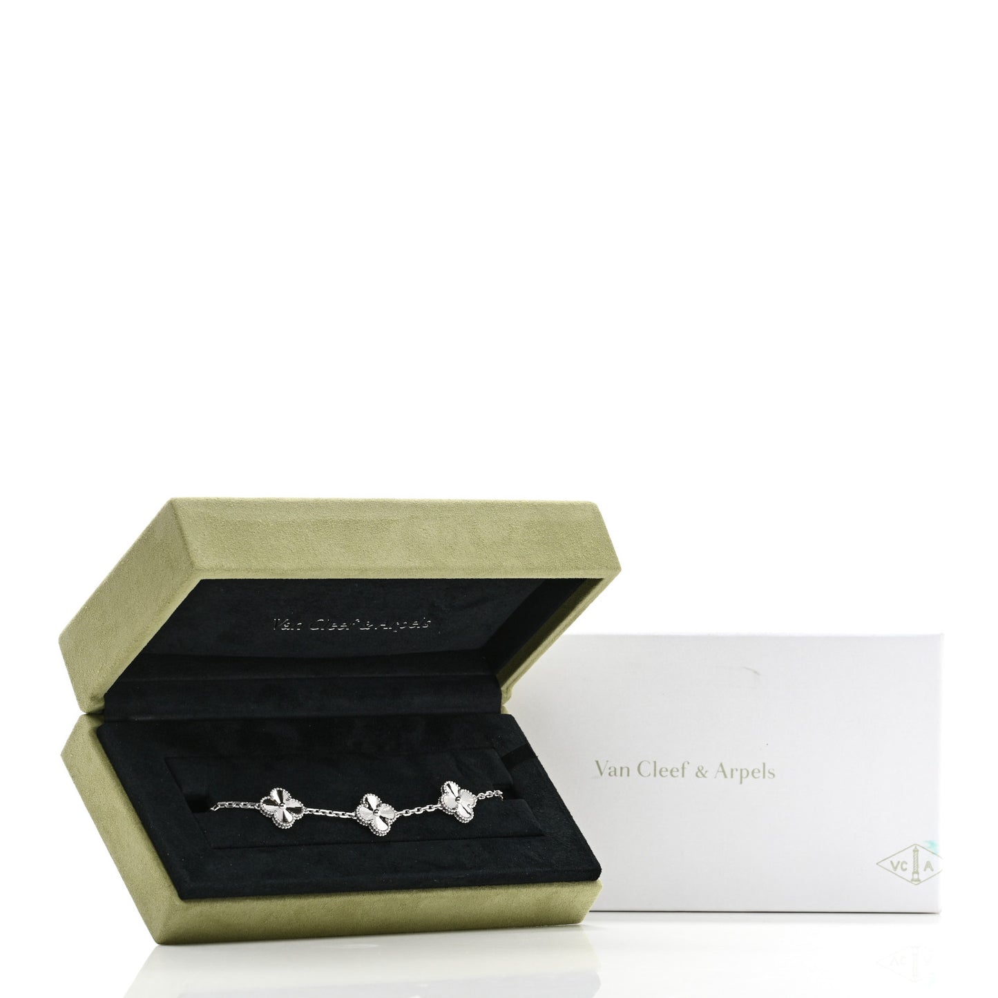 VAN CLEEF & ARPELS 18K White Gold 5 Motifs Guilloche Vintage Alhambra Bracelet