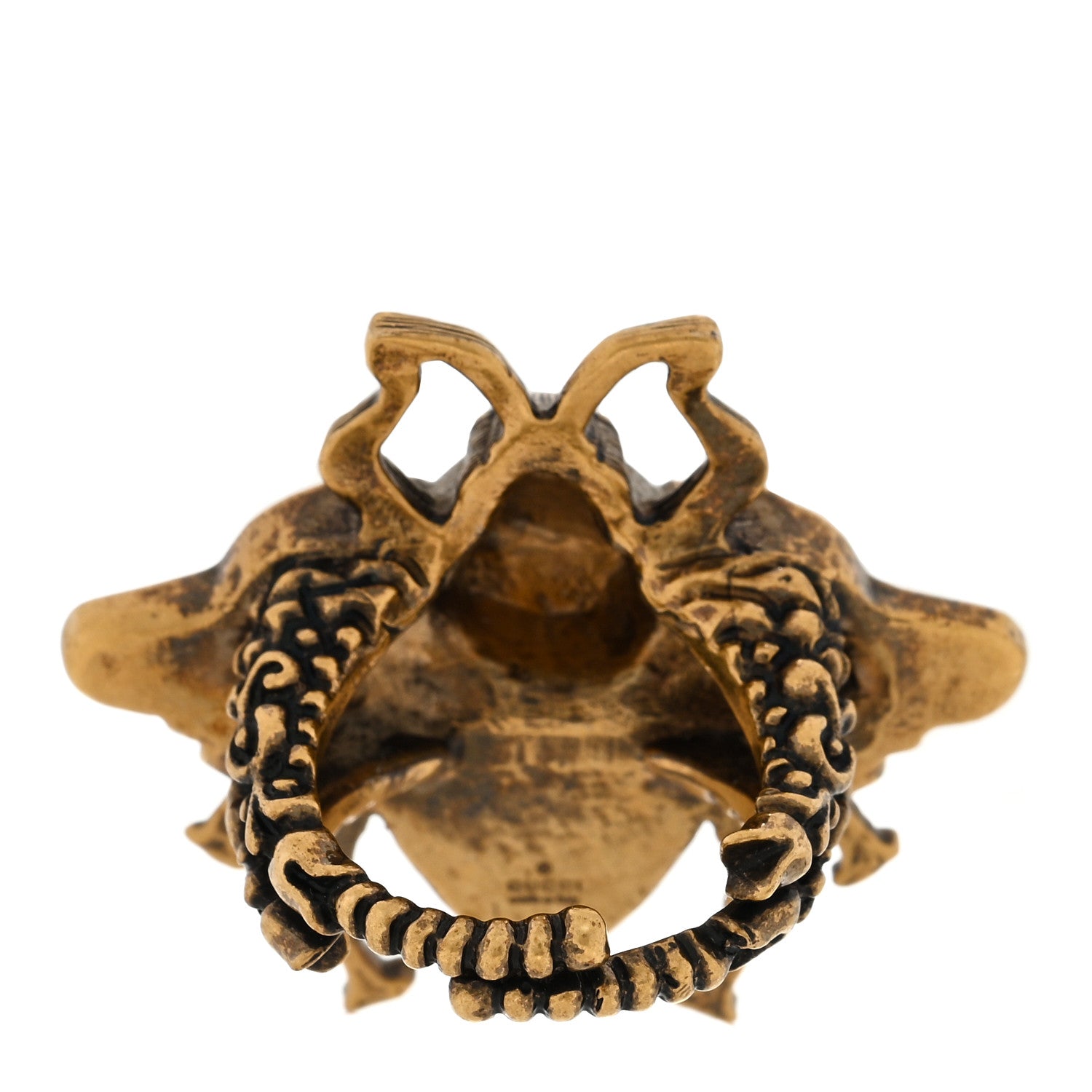 Gucci Metal Crystal Pearl Bee Multifinger Ring M Aged Gold 3 of 5