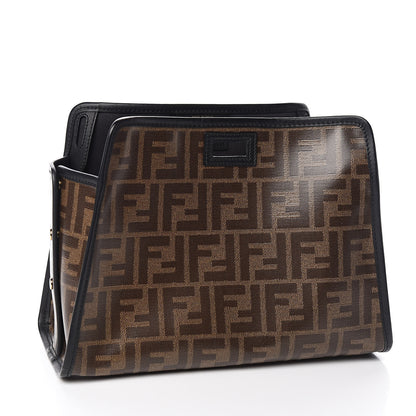 Fendi Glazed Fabric Vitello Century FF 1974 Stamp Patch Mini Peekaboo Defender Cover Mogano Panna Black 3 of 7