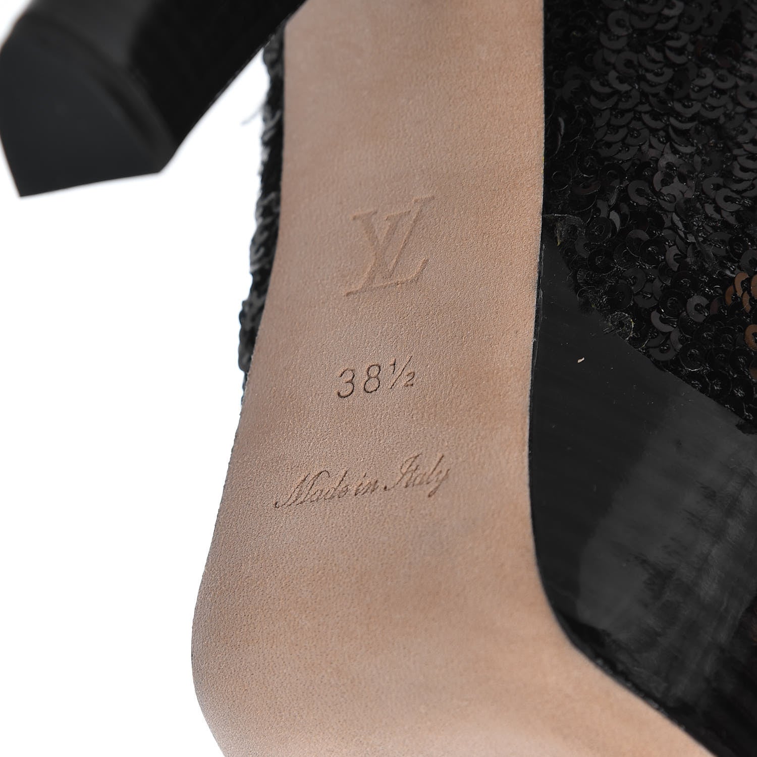Louis Vuitton Sequin Peep Toe Tall Boots 38.5 Black 7 of 9