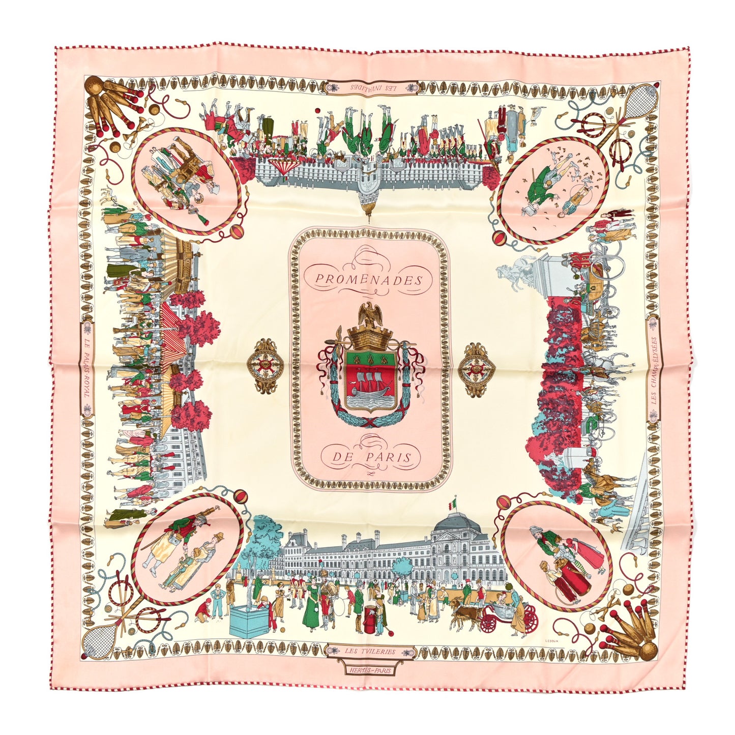 Silk Promenades de Paris Scarf 70 Vert De Gris Creme