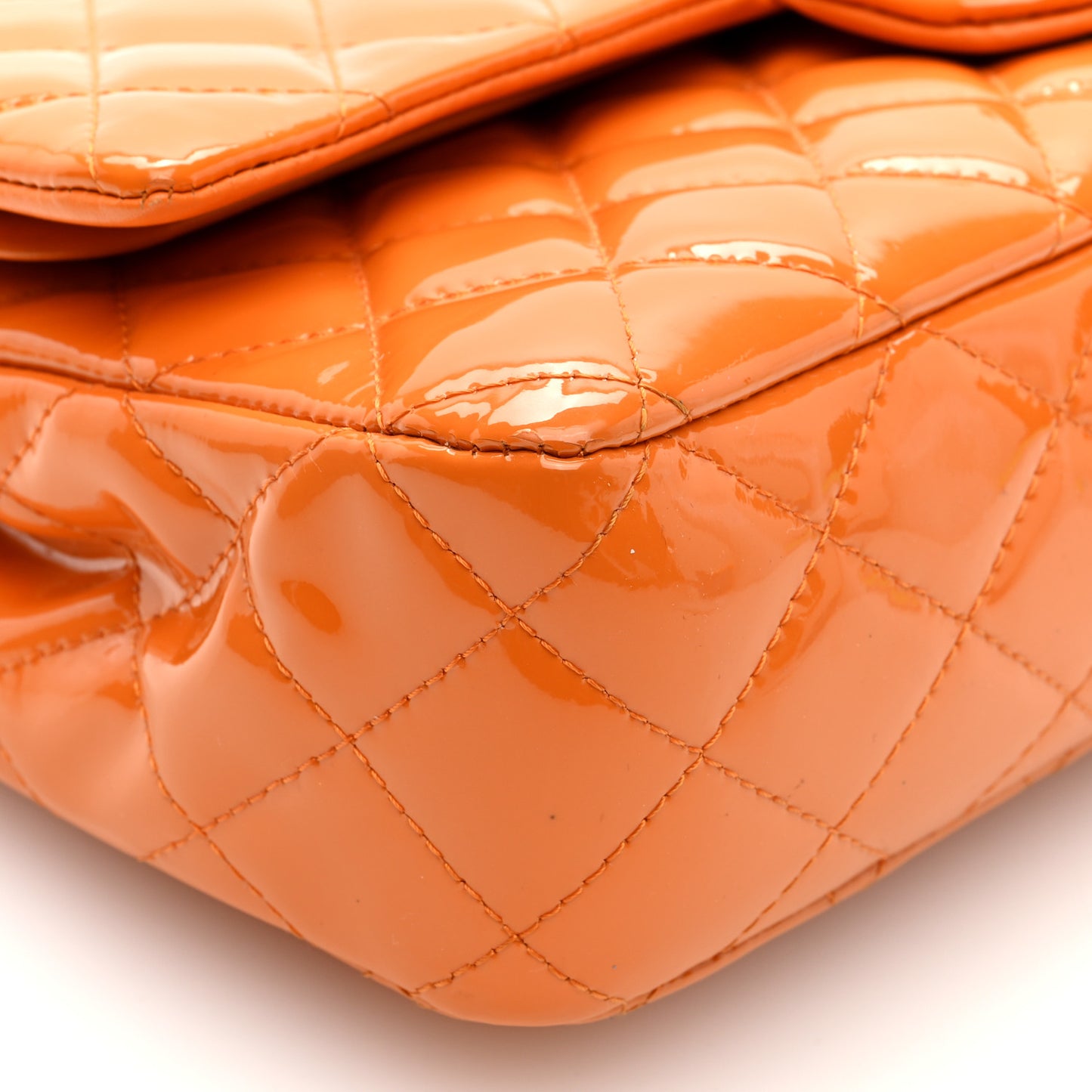 Patent Quilted Medium Double Flap Orange