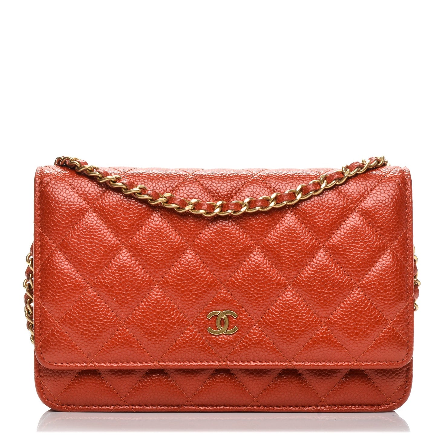 Caviar Quilted Wallet On Chain WOC Orange