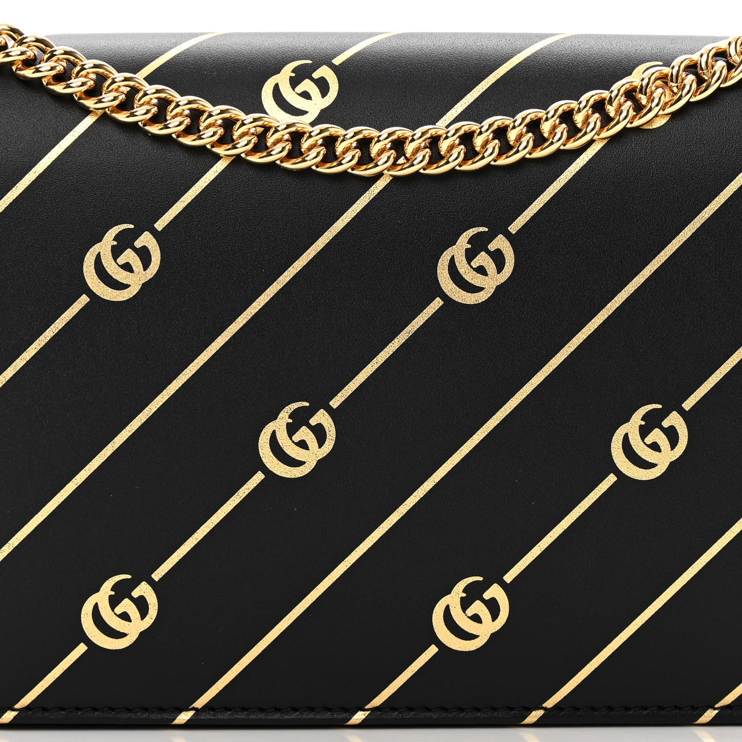 Calfskin Diagonal GG Mini Chain Wallet Black Gold