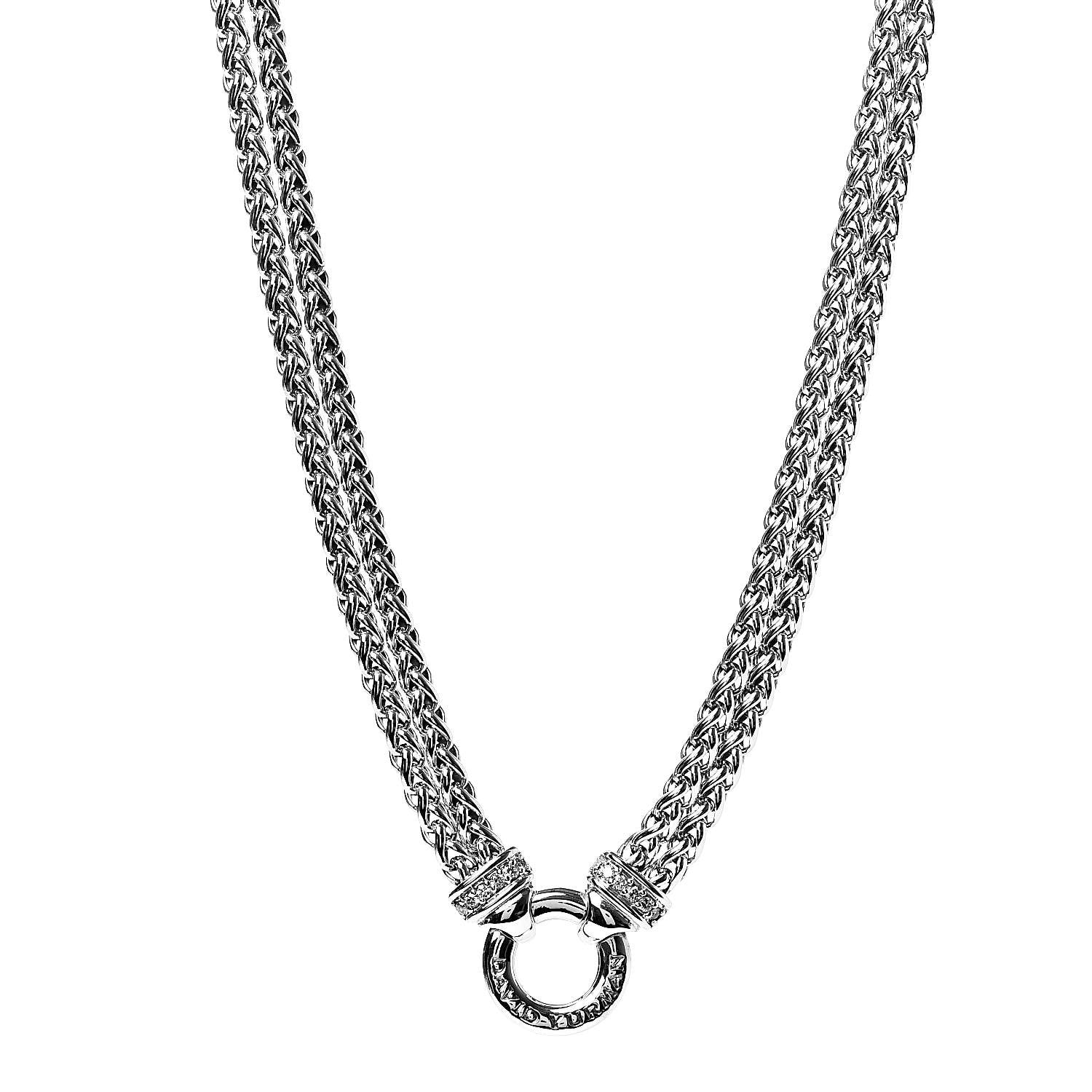 David Yurman Sterling Silver Diamond 18mm Double Wheat Chain Necklace 1 of 5