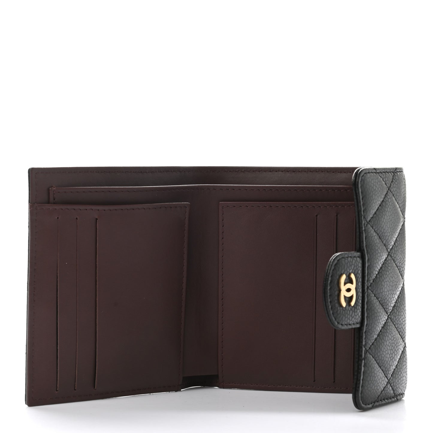 Caviar Quilted Compact Flap Wallet Black
