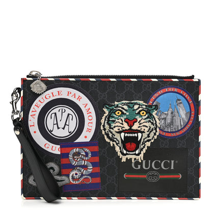 Gucci GG Supreme Monogram Night Courrier Zip Wristlet Pouch Black Multicolor 1 of 8
