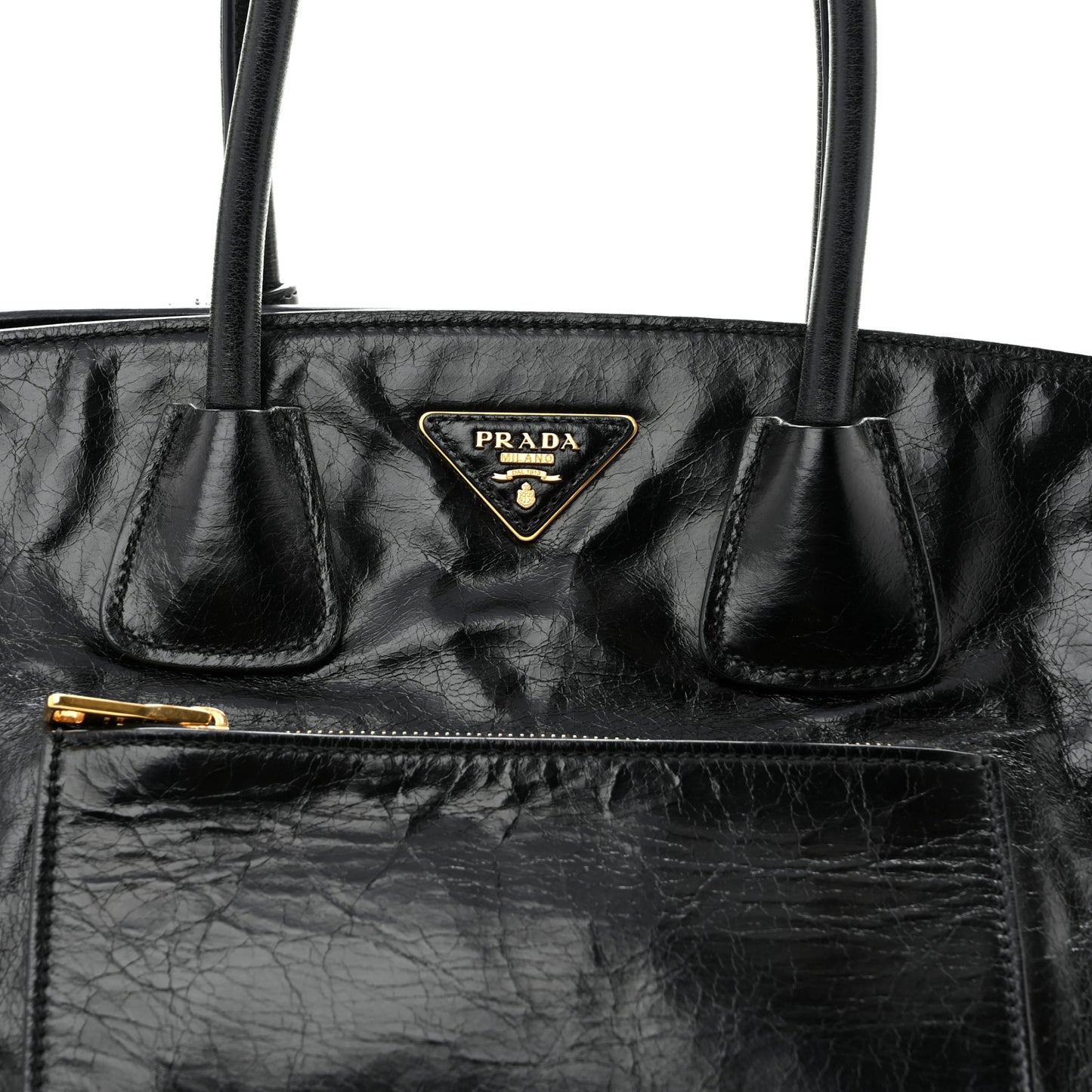 Glossy Calfskin Phenix Shopping Tote Black