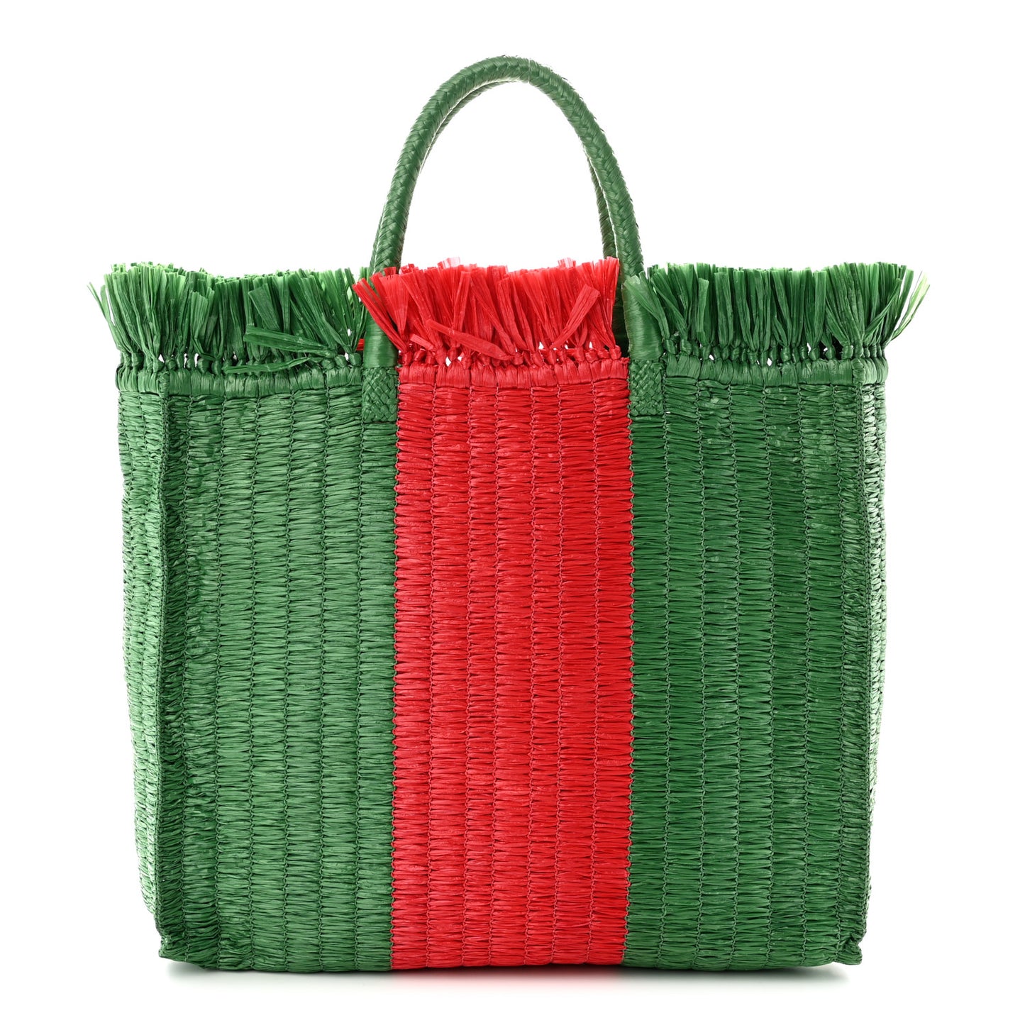 Raffia Linen Web Cestino Tote Bag Red Green