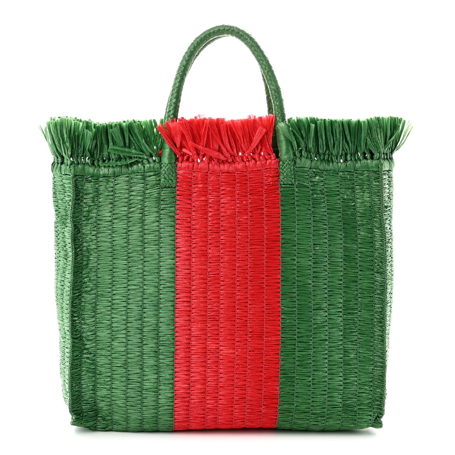 Gucci Raffia Linen Web Cestino Tote Bag Red Green 1 of 10