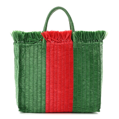 Gucci Raffia Linen Web Cestino Tote Bag Red Green 1 of 10