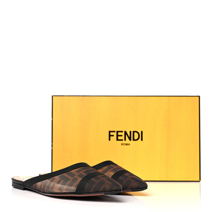 Fendi Technical Mesh Vitello FF Colibri Flat Mules 37.5 Tobacco Moro Black 8 of 8