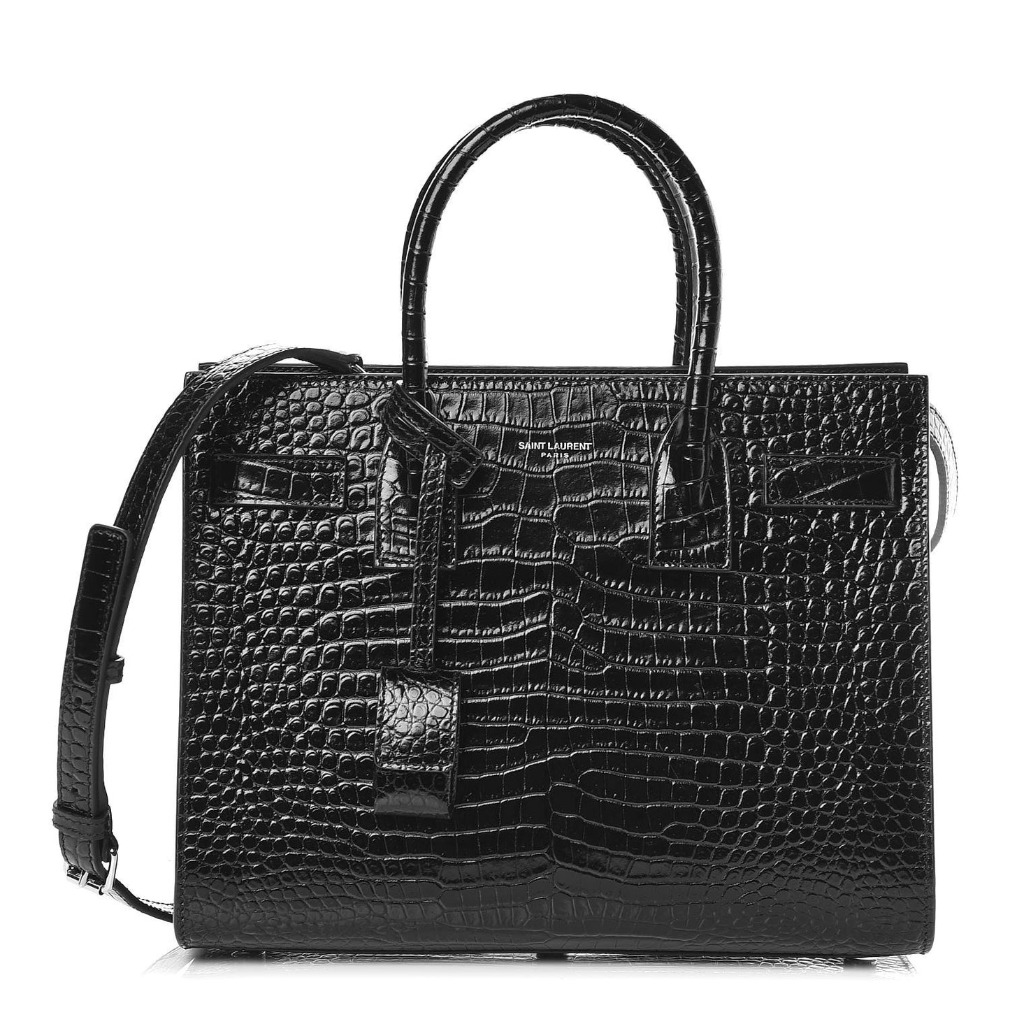 Calfskin Crocodile Embossed Baby Sac De Jour Black