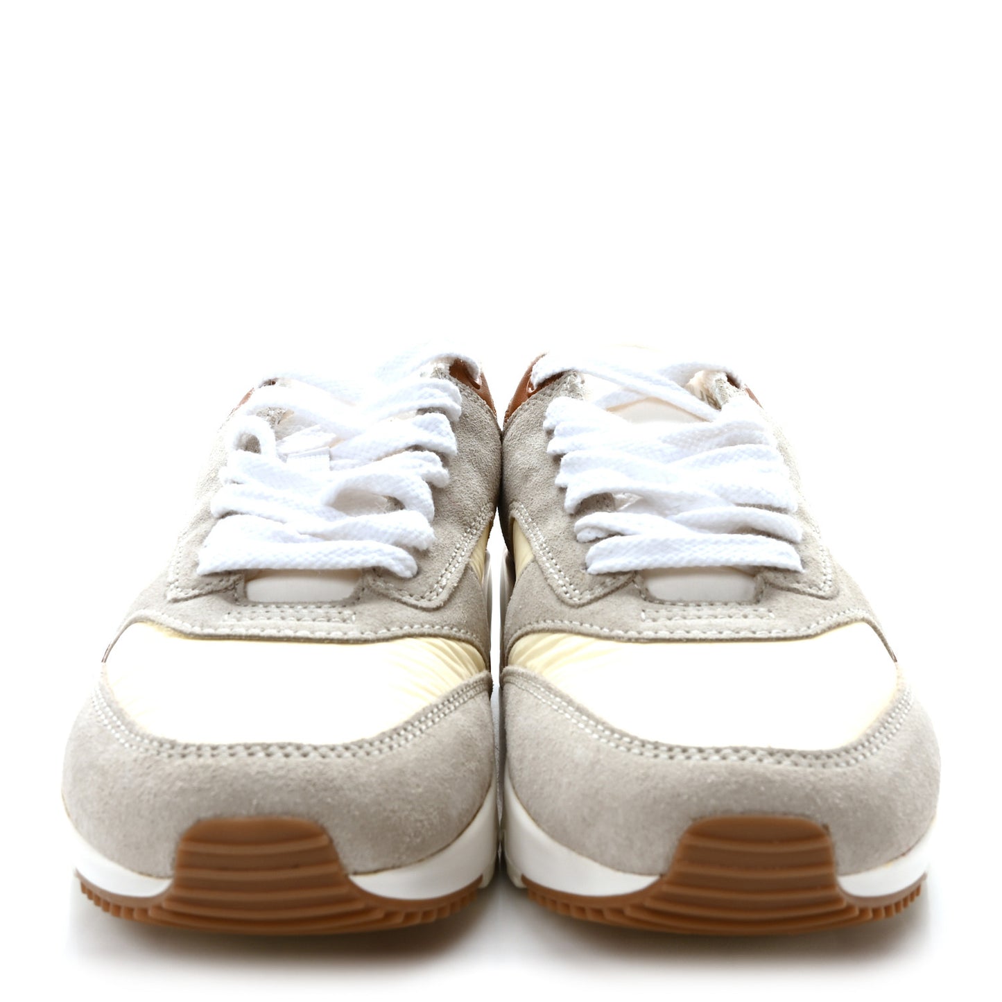 Nylon Calfskin Suede Bump Low Top Sneakers 37.5 White Grey Cuoio
