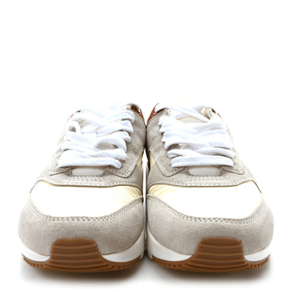 Saint Laurent Nylon Calfskin Suede Bump Low Top Sneakers 37.5 White Grey Cuoio 3 of 9