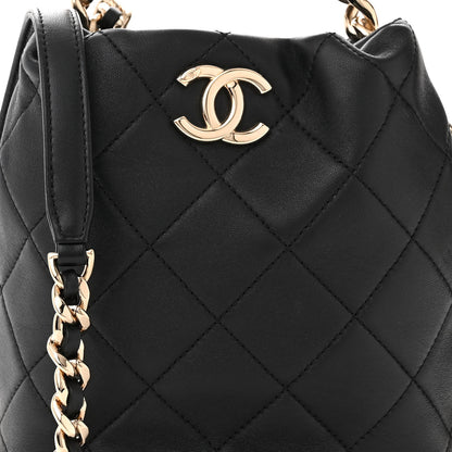 Chanel Shiny Lambskin Quilted Chain Is More Drawstring Bag Black 8 of 11