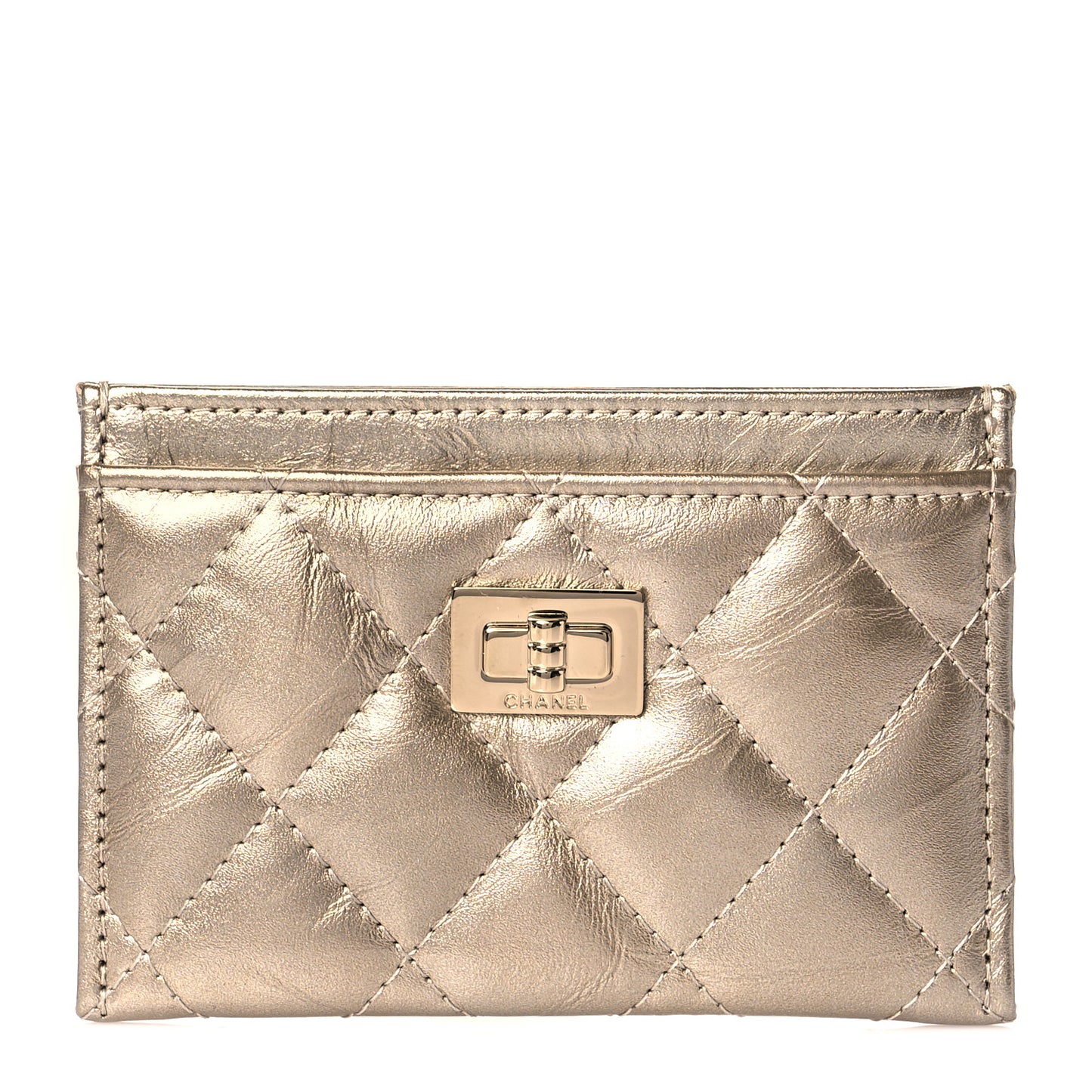 Metallic Aged Calfskin Quilted Reissue Card Holder Gold
