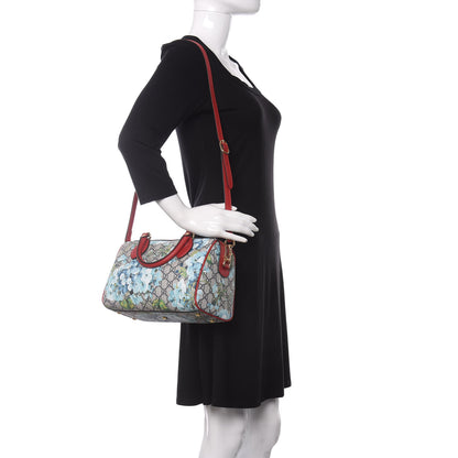 Gucci GG Supreme Monogram Blooms Small Boston Beige Blue Navy Hibiscus Red 2 of 10