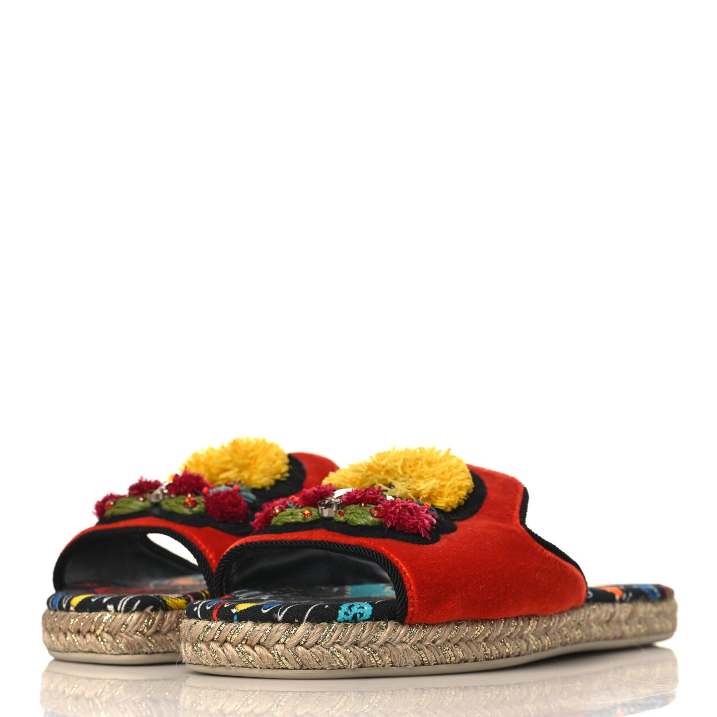 Canvas Raffia Velvet Pacha Loubi Flat Espadrilles 38 Multicolor