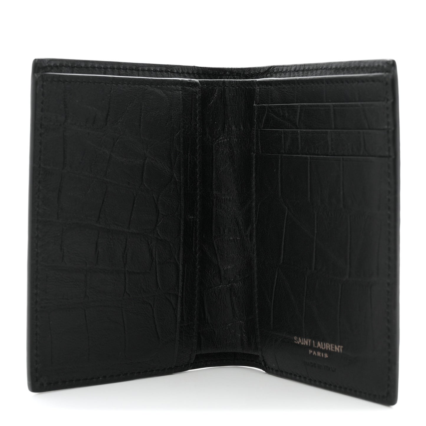 Crocodile Embossed Calfskin Cassandre Credit Card Wallet Black