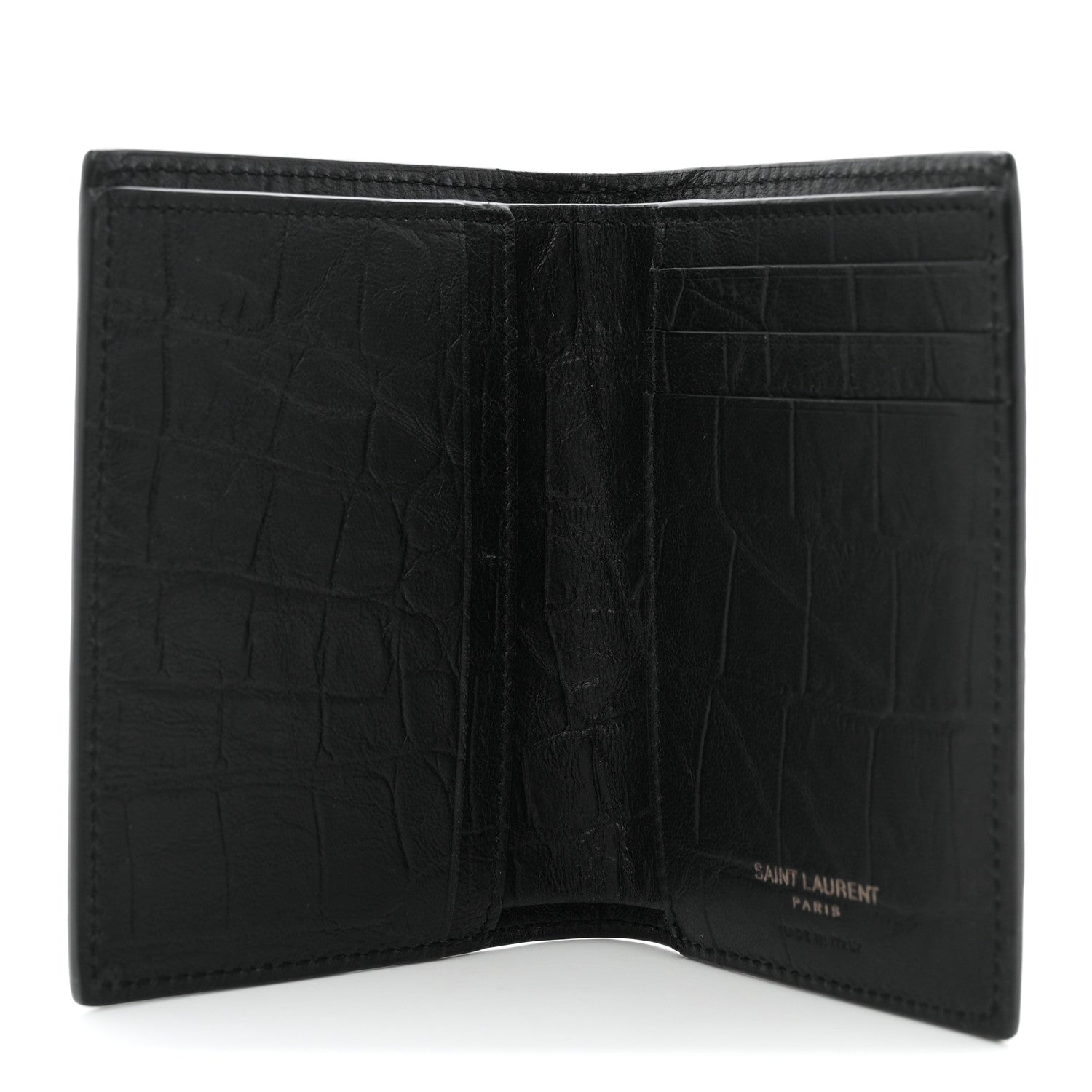 Saint Laurent Crocodile Embossed Calfskin Cassandre Credit Card Wallet Black 4 of 7