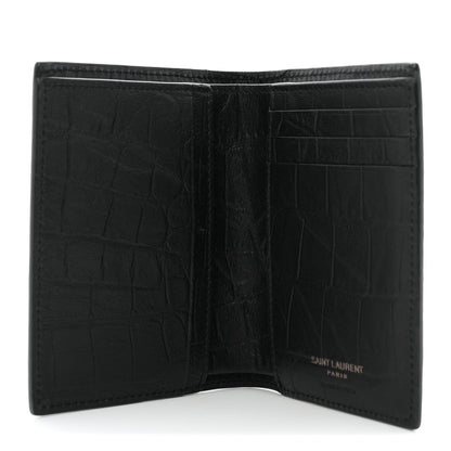 Saint Laurent Crocodile Embossed Calfskin Cassandre Credit Card Wallet Black 4 of 7