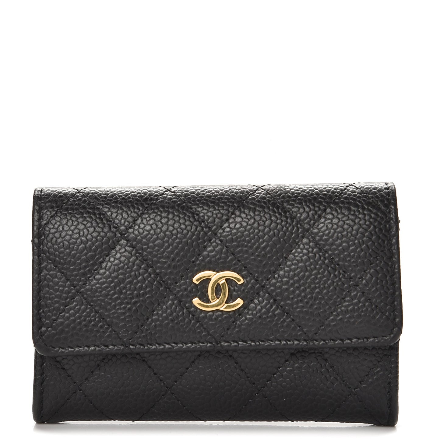 Caviar Quilted Flap Card Holder Black