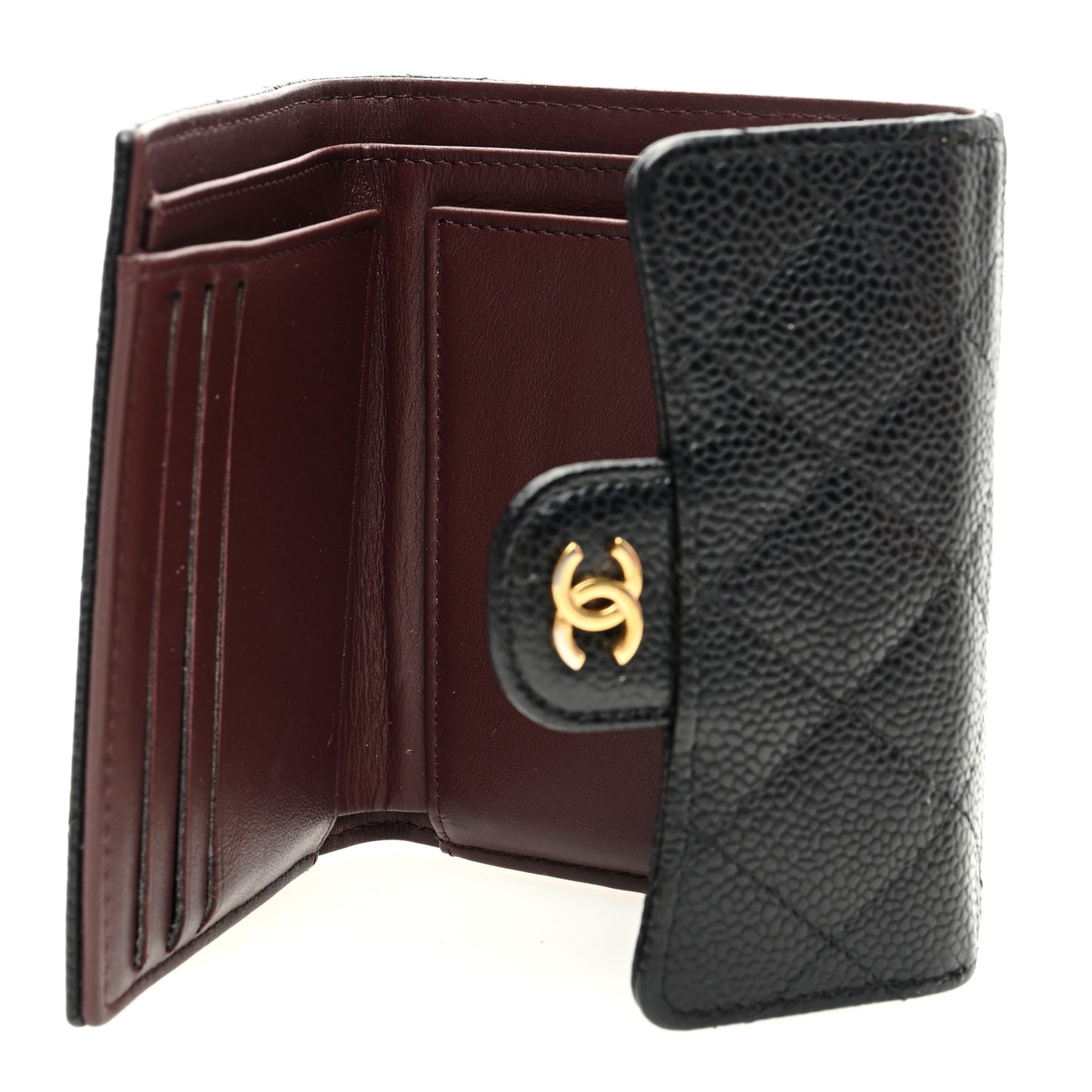 Caviar Quilted Compact Flap Wallet Black